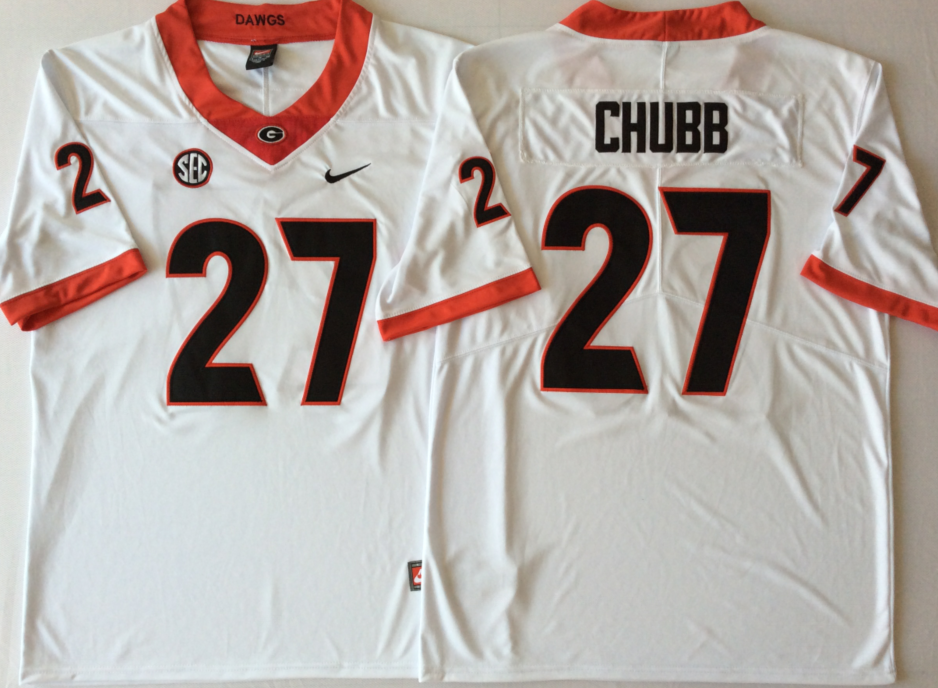 NCAA Men Georgia Bulldogs White #27 CHUBB->ncaa teams->NCAA Jersey